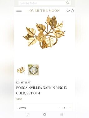Kim Seybert Gold Bougainvillea Leaf Napkin Rings , 2 Sets of 4 (8 pcs)
